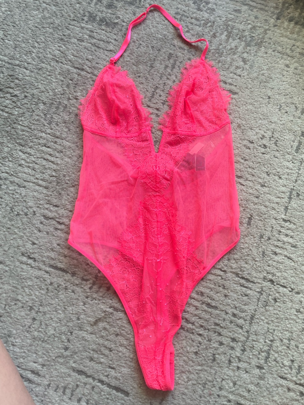 NWT Victoria's Secret Hot Pink Sheer Lace Bodysuit